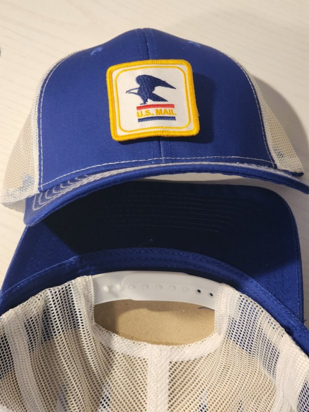 U.S. MAIL (USPS) Patched Royal Blue/White Mesh Snapback Trucker Hat
